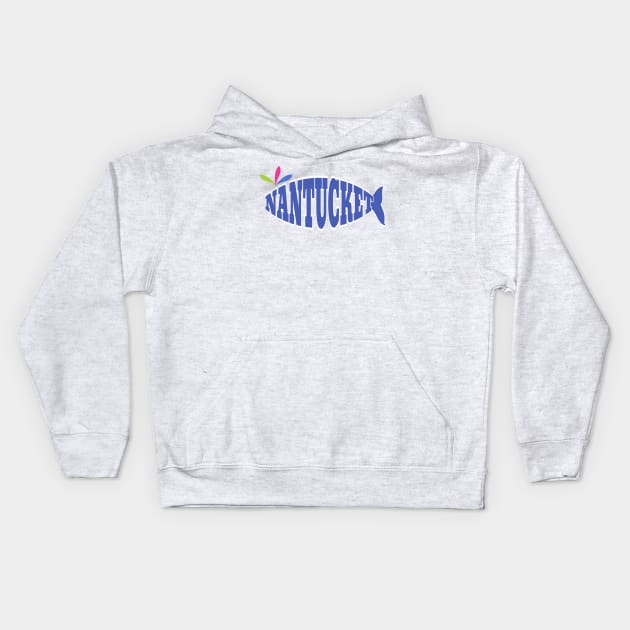 Cute Blue Nantucket Whale - Word Art Kids Hoodie by emrdesigns